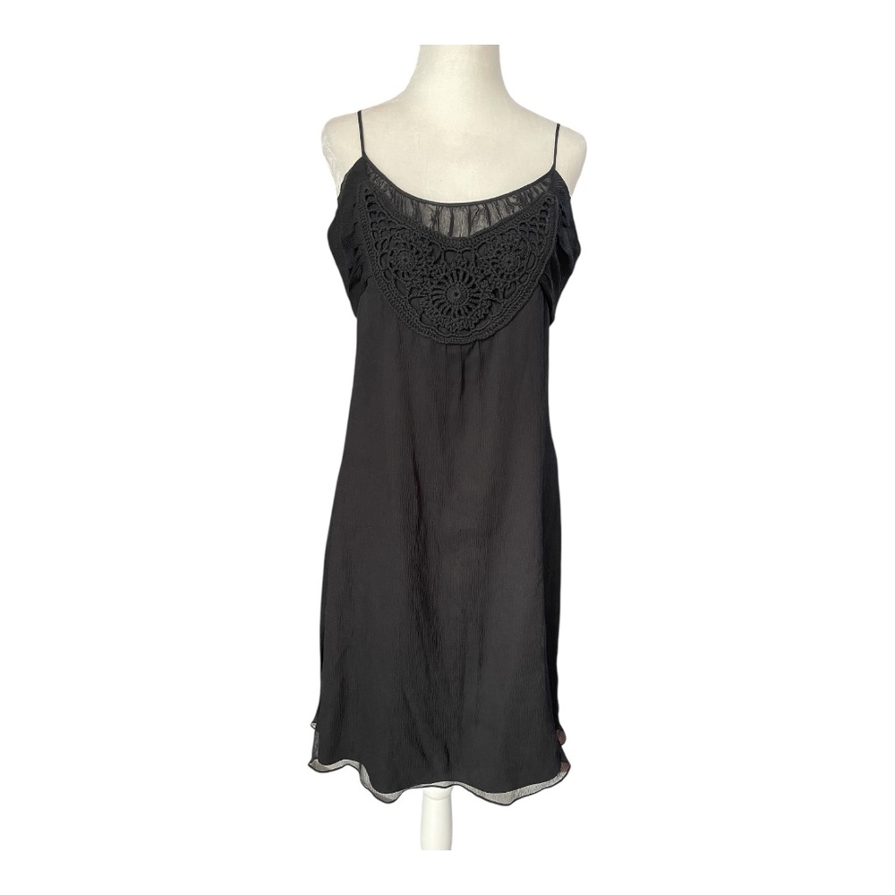 Express Black Silk Slip Dress Crochet Lace Trim Spaghetti Strap Midi Size 12